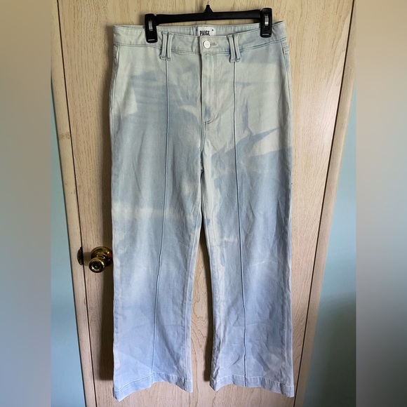 PAIGE Leenah Jeans High Rise Wide Leg Broadway Distressed Light Wash Size 32 - Picture 1 of 11
